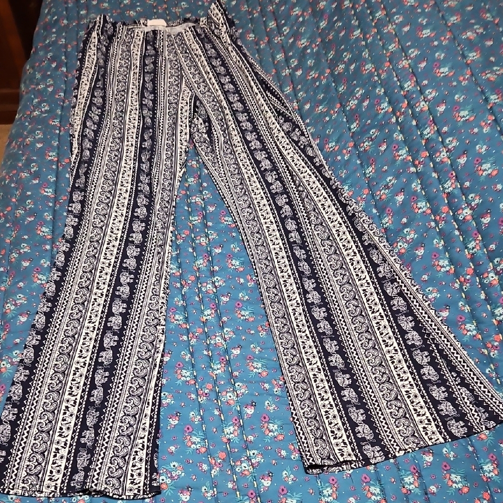 Blu Planet Navy and White Flare Pants